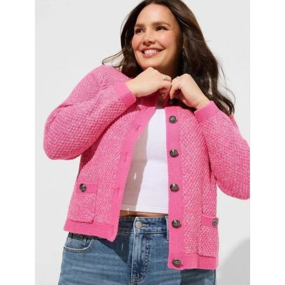 Torrid Sz0 Lrg Button Up Cardigan Sweater Pink Knit Preppy Cute Skull Valentines